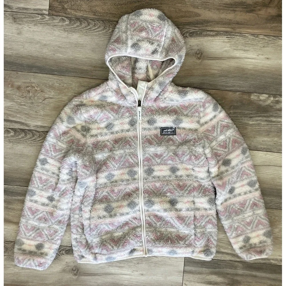 Eddie Bauer Jacket Kids Small 14/16 Fleece‎ Hooded Full Zip Aztec Outdoors